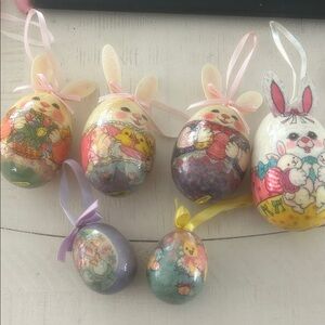 Vintage decoupages egg ornaments. Hand painted 4 large 2 small